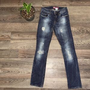 Girls fitted trendy distressed ripped jean
